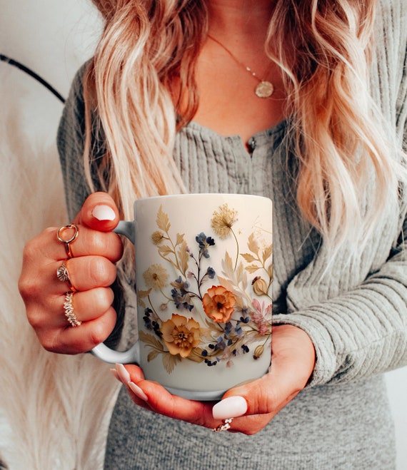 Vintage Wildflowers Ceramic Mug: Boho Cottagecore Floral Tea Cup
