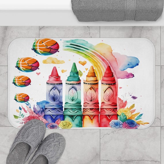 Kids Crayon Basketball Bath Mat: Fun Floral Bathroom Decor