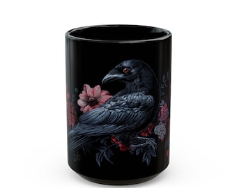Gothic Crow Coffee Mug: Medieval Floral Raven Drinkware
