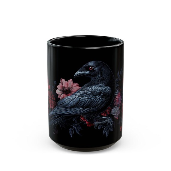 Gothic Crow Coffee Mug: Medieval Floral Raven Drinkware