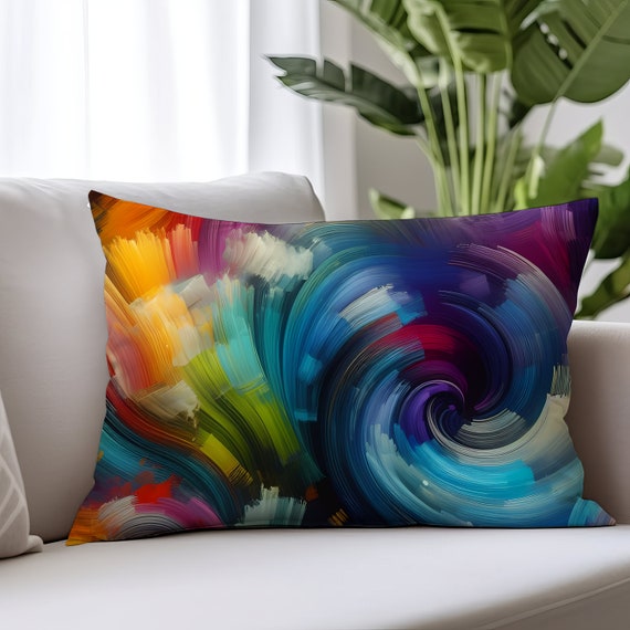 Abstract Art Lumbar Pillow: Colorful Swirl Design, Double Sided Print