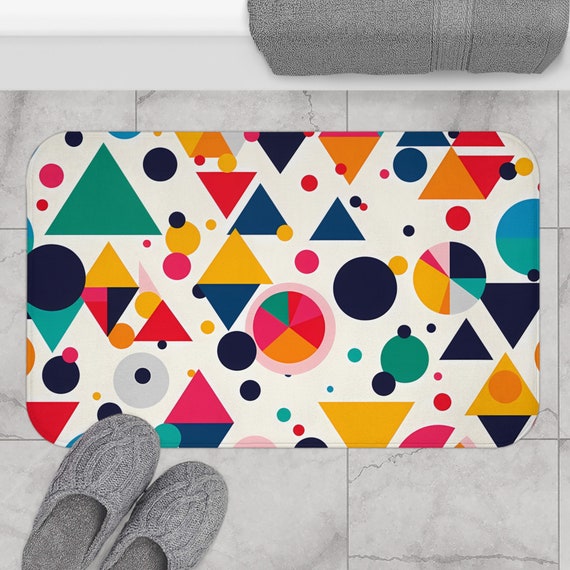 Geometric Cascade: Circles and Triangle Bath Mat | Modern Bath Mat | Bathroom Decor