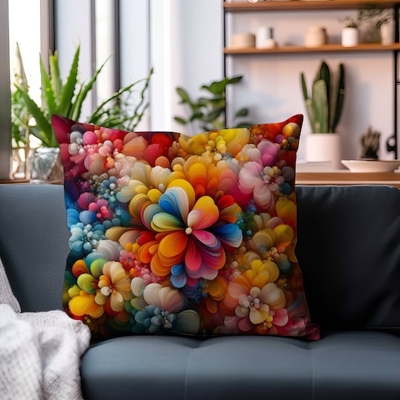Floral Kaleidoscope Pillow: Colorful Abstract Botanicals Home Decor