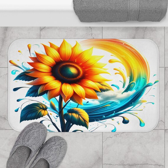 Vibrant Sunflower Bath Mat | Floral Bathroom Decor | Sunflower Bath Decor | Home Bathroom Sunflower Decor