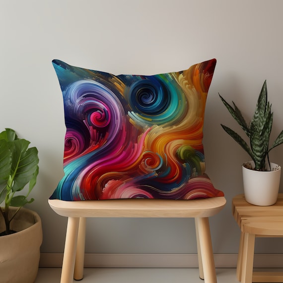 Vibrant Abstract Art Pillow: Modern Home Decor Throw Pillow