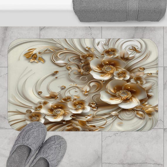 Elegant Floral Swirl Bath Mat: Memory Foam Comfort