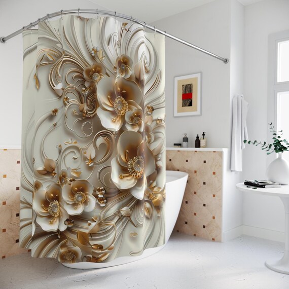Elegant Floral Swirl Shower Curtain: Luxury Bathroom Decor