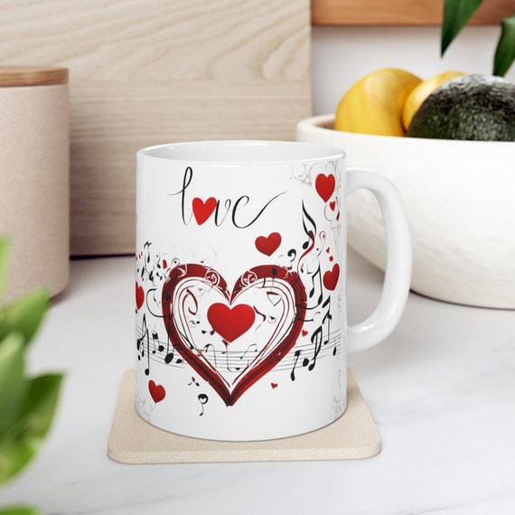 Musical Heart Ceramic Mug: Music Lover Gift