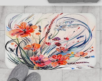 Wildblumen Blumen Badematte | Boho Cottagecore Badezimmer Dekor