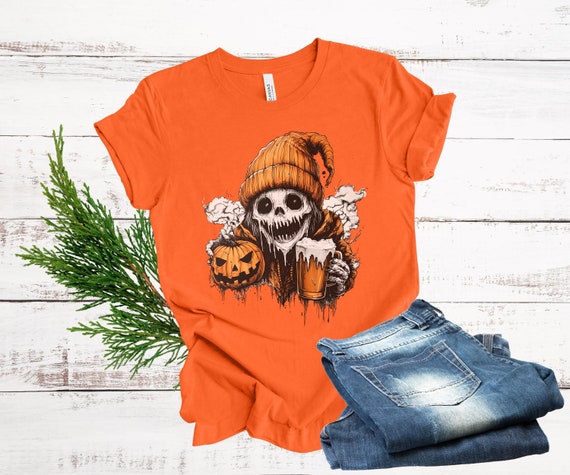 Spooky Ghost Pumpkin Beer Mug Shirt - Halloween Unisex Tee