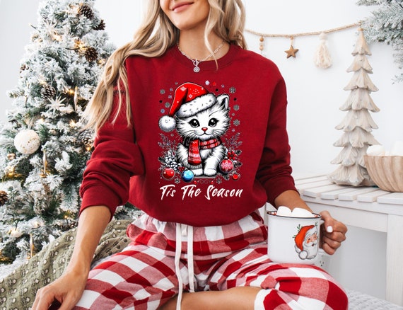 Festive Feline: Cat Christmas Sweatshirt, Women Sweatshirts, Christmas Shirt, Women's Holiday Shirts