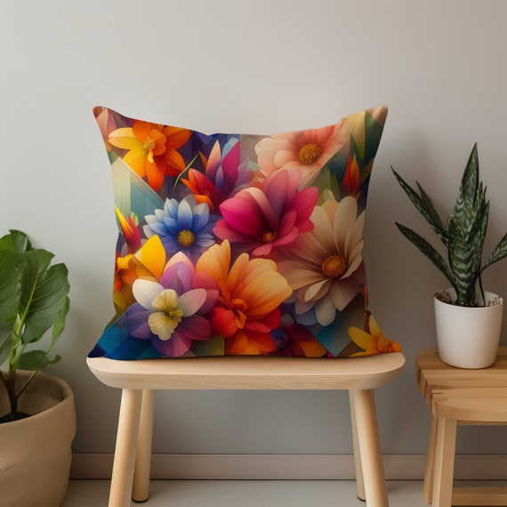 Abstract Floral Square Throw Pillow: Vibrant Blossoms Home Decor