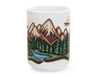 Taza de café con escena de montaña: decoración rústica de cabaña, regalo para amantes de la naturaleza