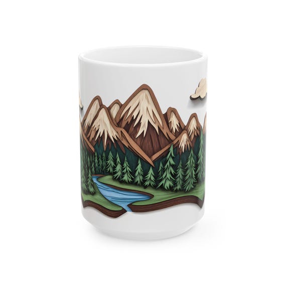 Mountain Scene Coffee Mug: Rustic Cabin Decor, Nature Lover Gift