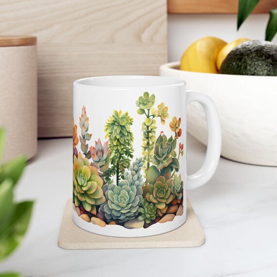 Succulent Bloom Coffee Mug: Botanical Plant Lady Gift