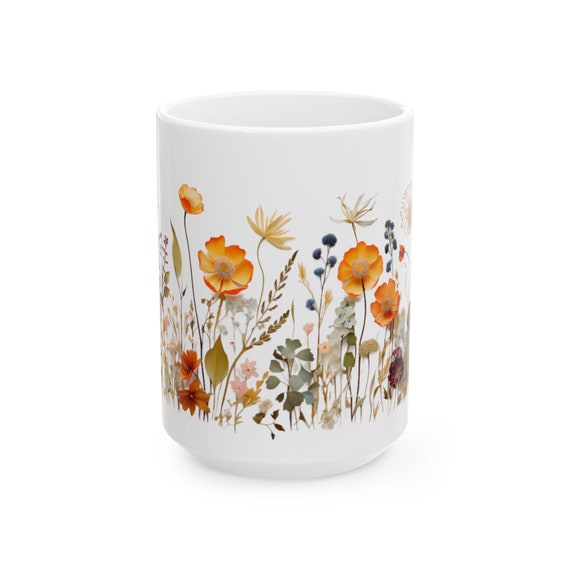 Vintage Botanical Wildflower Mug: Boho Cottagecore Floral Tea Cup