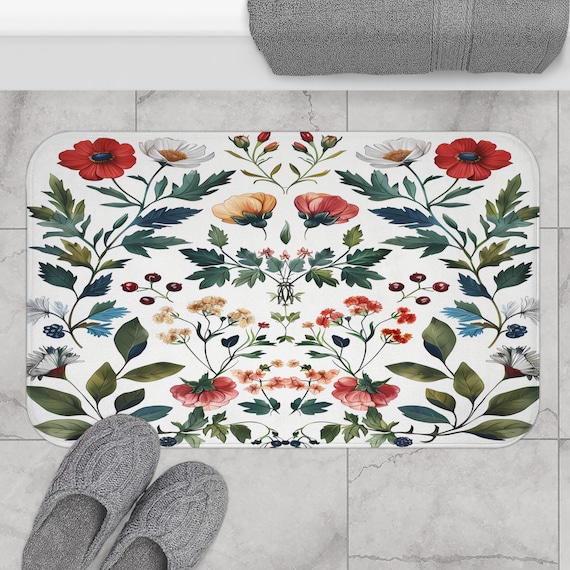 Harmony In Bloom Floral Bath Mat | Floral Bathroom Decor | Cottagecore Bath Decor | Boho Bath Decor | Bath Mat