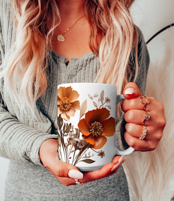Vintage Wildflowers Ceramic Mug: Boho Cottagecore Tea Cup