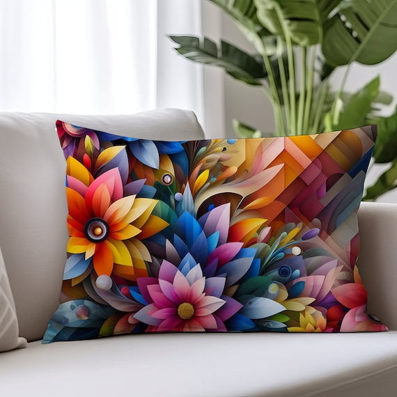 Abstract Floral Lumbar Pillow: Modern Art Home Decor (20x14 in)
