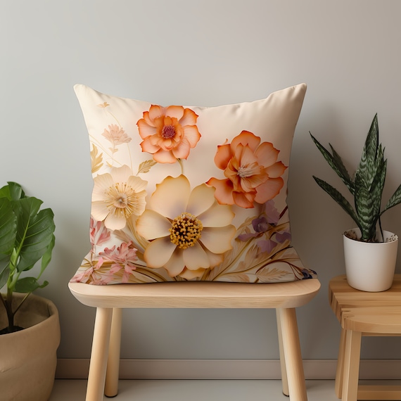 Vintage Wildflower Square Pillow: Floral Art Throw Pillow