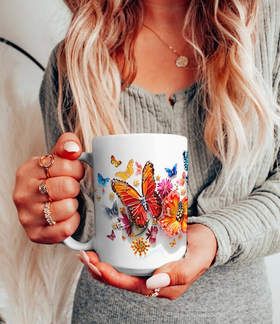 Dazzling Diamond Butterflies Mug | Artistic Butterfly | Gift For Her | Boho Flower Coffee Mug