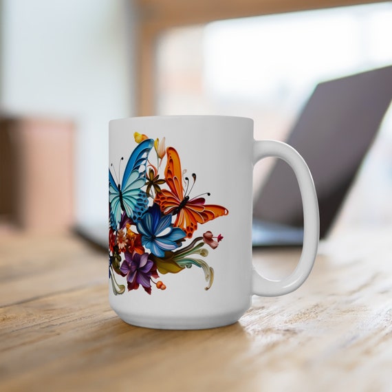 Floral Butterfly Mug: Colorful Botanical Tea Cup