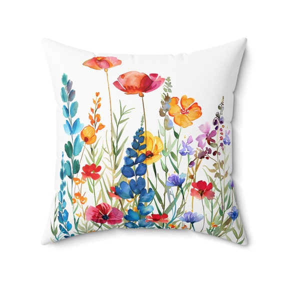 Wildflower Meadow Pillow Cover: Floral Art Throw Pillow