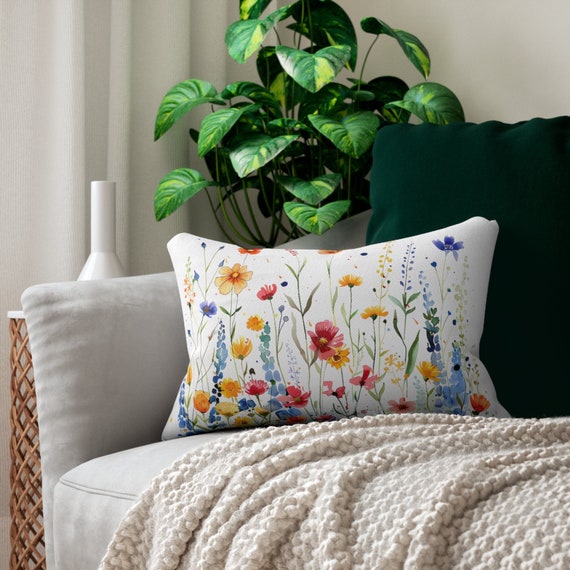Wildflowers Meadow Breeze Lumbar Pillow: Modern Floral Art, 20x14
