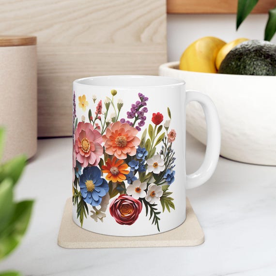Floral Bouquet Coffee Mug: Garden Bliss Botanical Design