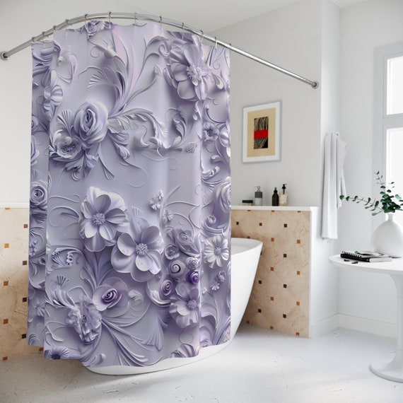 Lavender Serenity 3D Floral Shower Curtain | Floral Bathroom Décor | Shower Curtain Bath Set | Flower Garden Bath Mat
