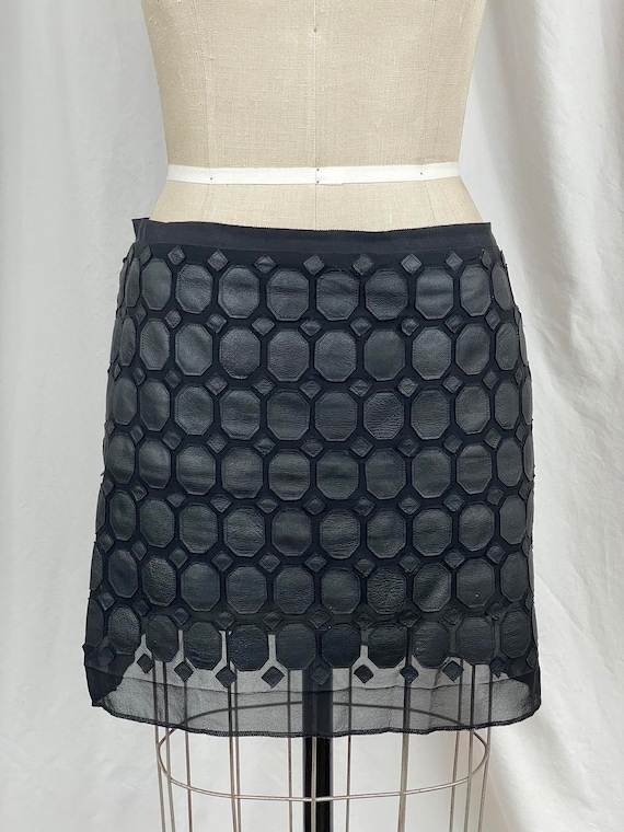 Theory Black Leather and silk mini skirt SZ 8