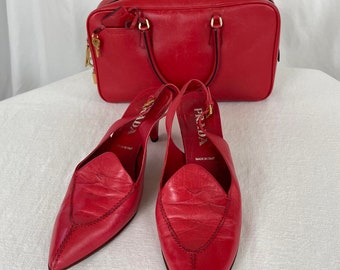 SWEET PRADA Leather Cherry Red Shoes SZ 40 and Matching Bag