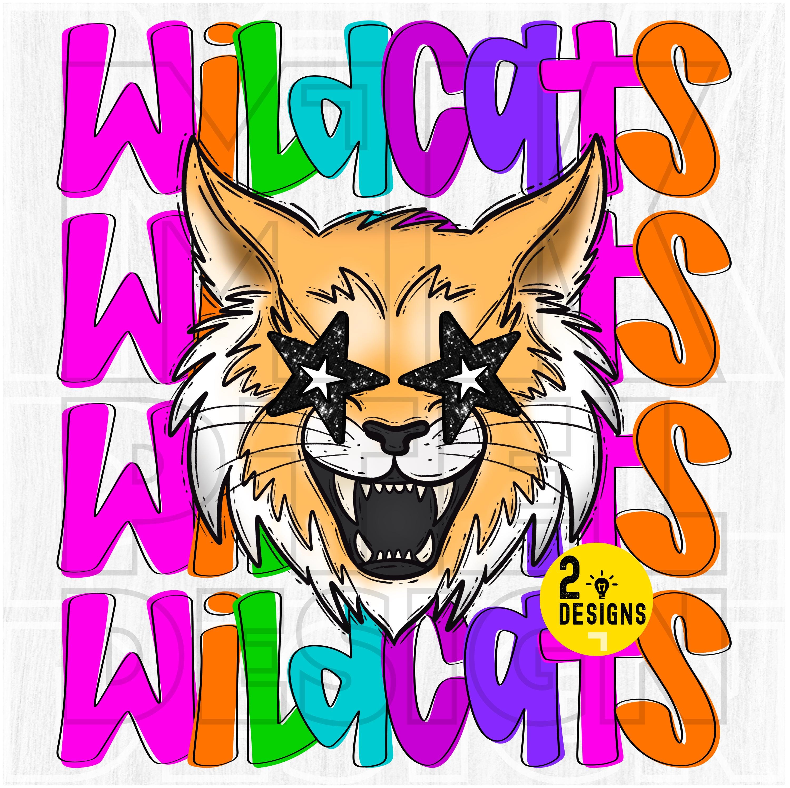 Neon Star Eyed Wildcats Mascot PNG, Colorful Wildcats Sublimation ...