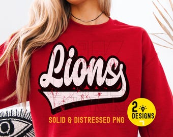Retro Lions Mascot PNG, School Spirit Design (Digital PNG)