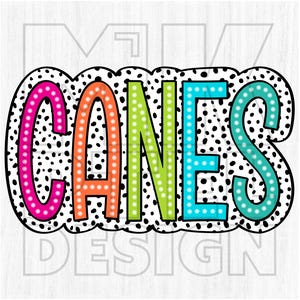 Canes PNG, Colorful, Dalmatian Dots, Mascot, School Spirit, Team Spirit, Digital, Sublimation Download, Bright png, DTF, DTG, Gifts