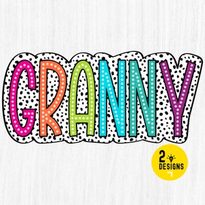 Grand-mère PNG, Doodle lumineux, pois dalmatien, fichier numérique, téléchargement par sublimation, DTF, coloré, cadeau de fête des mères, pois dalmatien Png, Dtg