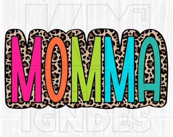 Momma Leopard Print PNG, Bright Doodle (Digital File)