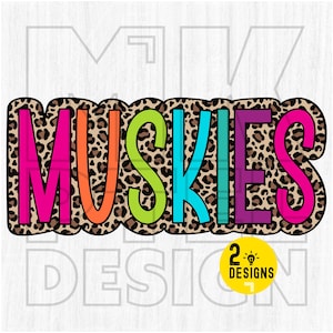 Muskies PNG, Colorful, Leopard Print, Cheetah, Animal, Mascot, School Spirit, Team Spirit, Digital File, Sublimation Download, DTF, Gifts