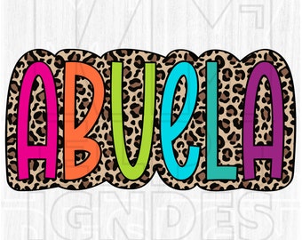 Abuela PNG, Leopard Print, Colorful Doodle (Digital File)