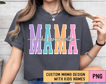 Custom Bright Varsity Mama PNG Design with Kids Name (Digital Download)