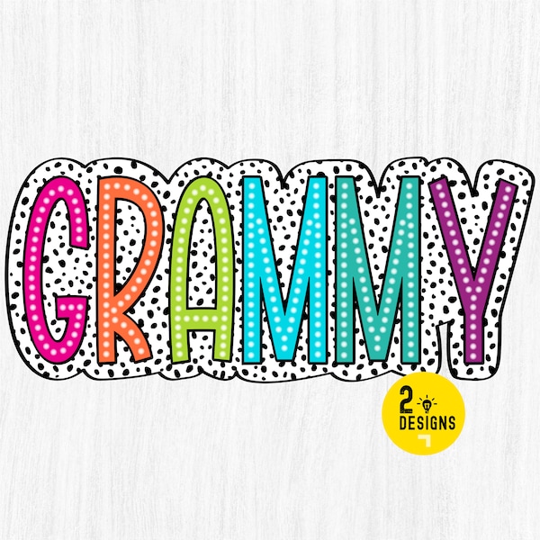 Grammy PNG, Bright Doodle, Dalmatian Dots, Digital File, Sublimation Download, DTF, ColorFul, DTG