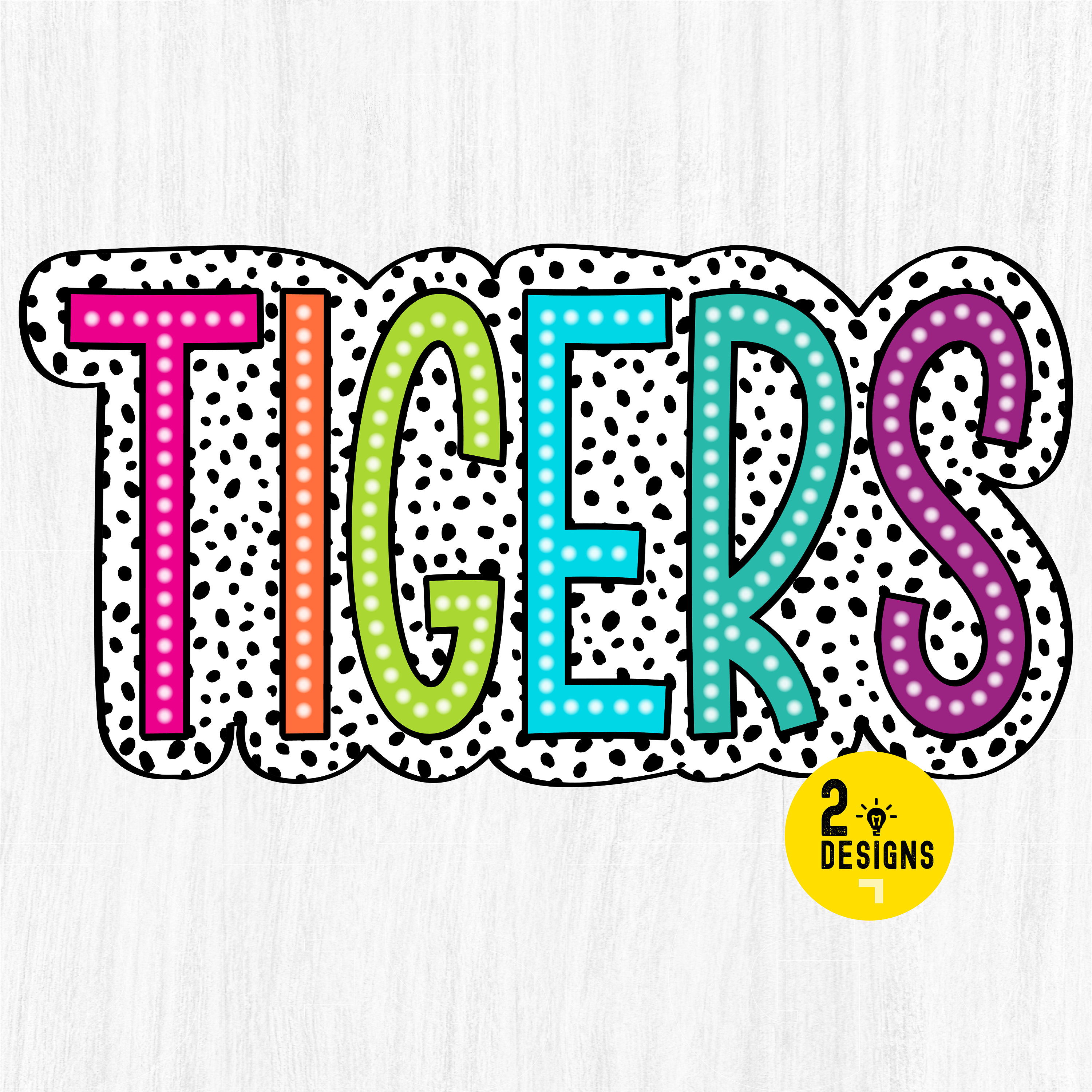 Tigers PNG, Colorful, Dalmatian Dots, Mascot, School Spirit Png, Team Spirit File, Digital File, Sublimation Download, DTF, DTG