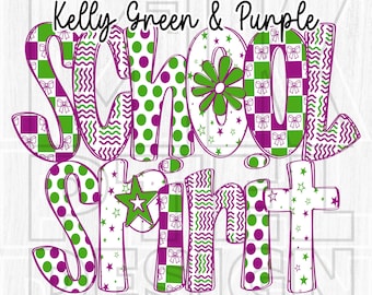School Spirit Alpha Set, Doodle Letter PNG,  Kelly Green and Purple Colors, Team Sprit  Letters, Mascot Alphabets Png File, Digital Download