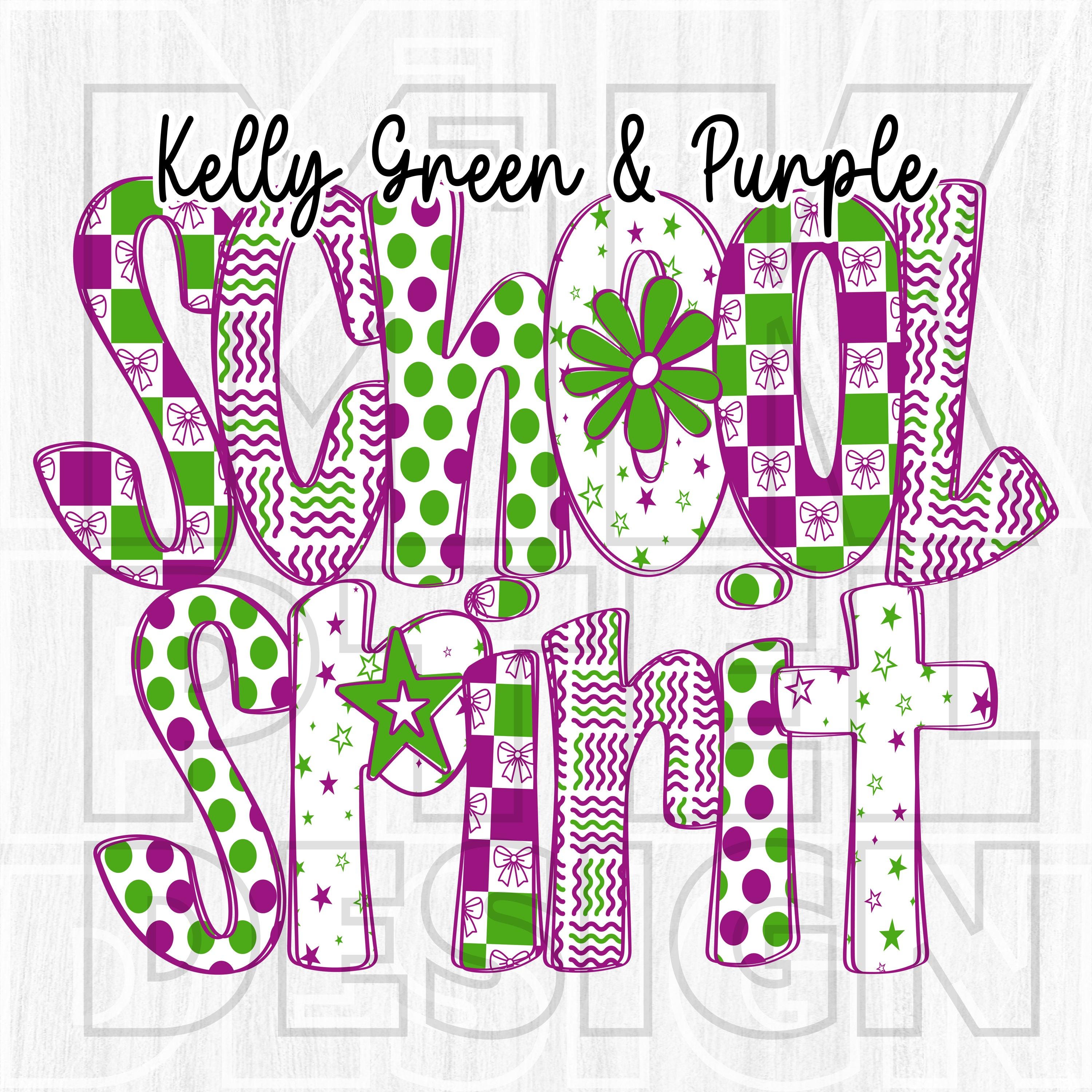 School Spirit Alpha Set, Doodle Letter PNG, Kelly Green and Purple ...
