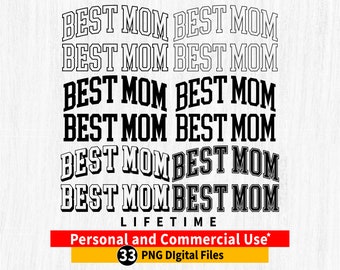 Best Mom PNG Bundle, gewölbte Gliederung, Varsity Schriftart (Digitaler Download)