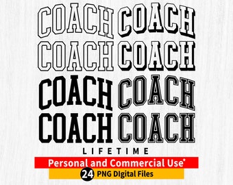 Coach Varsity Arched PNG Bundle, Retro Cut File (Digital Download)