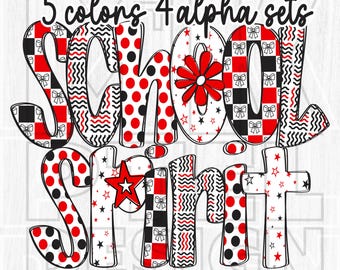 School Spirit Alpha Set, Doodle Letter PNG (Digital Download)
