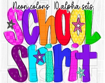 Neon School Spirit Alpha Set, Doodle Star Letters (Digital)
