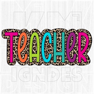 Teacher png, Bright Doodle, Leopard Print, School, Occupation, Digital File, Sublimation Download, DTF, Colorful, Dalmatian Dots, Gifts