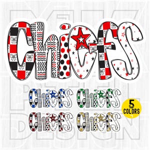 Chiefs png, Checkered, Preppy Print, Dalmatian Dots, 5 colors, Hand Letter, School Spirit, Team Spirit, Chiefs Mascot, Sublimation File